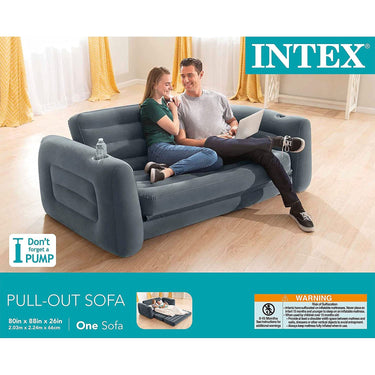 Intex Queen Inflatable Couch Pull Out Size Sofa Bed Sleep Away Futon, Gray