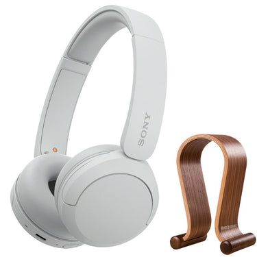 Sony Wireless Headphones with Microphone, White with Wood Headphone Display Stand
