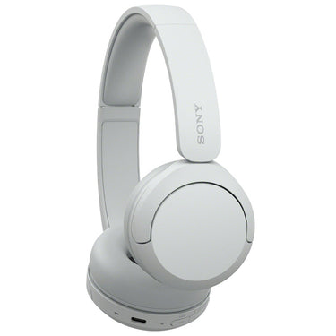 Sony Wireless Headphones with Microphone, White with Wood Headphone Display Stand