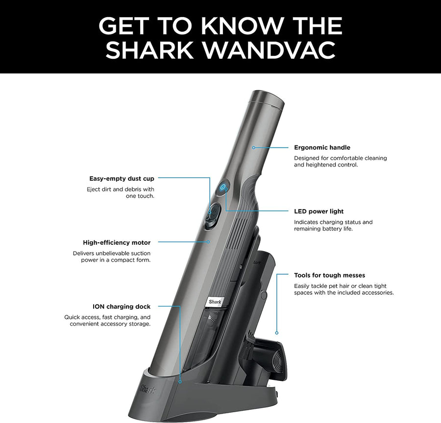Shark WV201 WANDVAC Cordless Handheld Vacuum, Slate - Refurbished