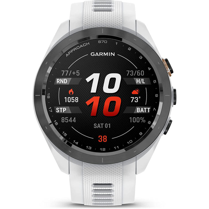 Garmin Approach S70 42 mm Premium GPS Golf Watch, White Band (010-02746-00)