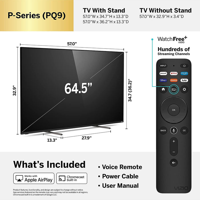 Vizio P-Series Q9-J01 65" Class HDR 4K UHD Smart QLED TV Refurbished