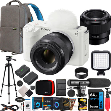 Sony ZV-E1 Full Frame Mirrorless Vlog Camera White + FE 50mm F1.8 Lens Kit Bundle