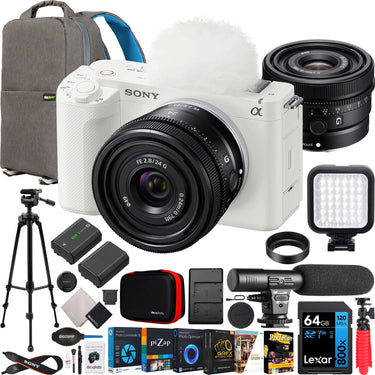 Sony ZV-E1 Full Frame Mirrorless Vlog Camera White + FE 24mm F2.8 G Lens Kit Bundle