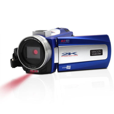 Minolta 2.7K QHD 48 MP IR Night Vision Camcorder, Blue w/ 64GB Accessory Bundle