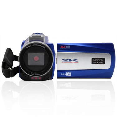 Minolta 2.7K QHD 48 MP IR Night Vision Camcorder, Blue w/ 64GB Accessory Bundle
