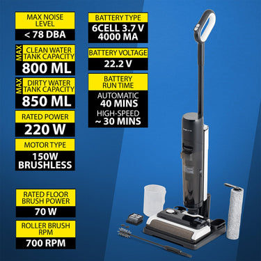 Deco Home 220W Wet/Dry All-in-One Hard Floor Vacuum Cleaner with Charge Dock, Cordless