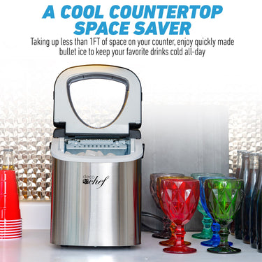 Deco Chef Compact Countertop Ice Maker 26LBs in 24HRs, 9 Ice Cubes in 6 Minutes, Stainless