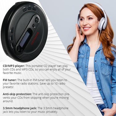 Aiwa Personal Portable CD/MP3 Player with FM Tuner, 3.5mm Earbuds Open Box