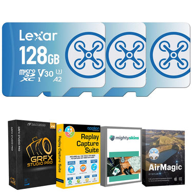 Lexar 128 GB FLY microSDXC UHS-I Memory Card (3-Pack) + Drone Software Bundle