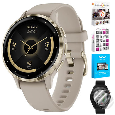 Garmin Venu 3S GPS Smartwatch Gold Steel Bezel w/French Gray Case + Accessories Kit