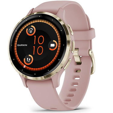 Garmin Venu 3S GPS Smartwatch Gold Steel Bezel w/ Dust Rose Case + Warranty Kit