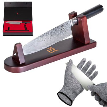 Deco Chef Chef Knife 8-inch Japanese Damascus Steel with Deco Chef Cut Resistant Gloves