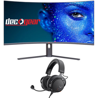 Deco Gear 34" 3440x1440 21:9 Ultrawide Curved Monitor, 180Hz w/ MMX 150 Gaming Headset
