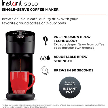 Instant Pot Solo Single-Serve Coffee Maker, Ground/Pod, Black - Factory Refurbished