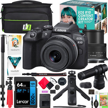 Canon EOS R10 Mirrorless Camera Content Creator Kit + 18-45mm IS STM Lens + Mic Bundle
