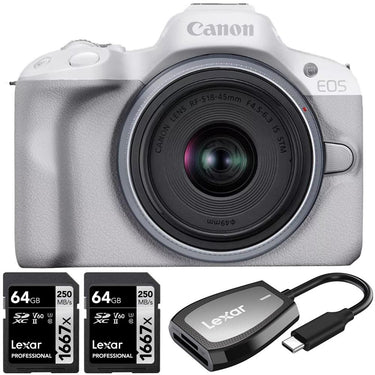 Canon EOS R50 Mirrorless Camera w/ RF-S 18-45mm Lens + 2x 64GB Card + Card Reader