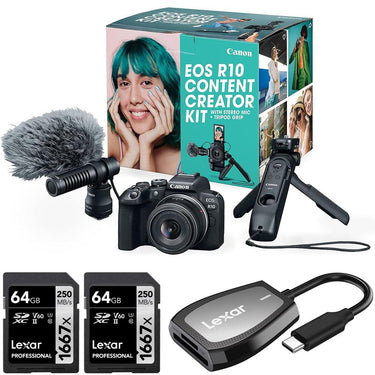 Canon EOS R10 Camera w/ 18-45mm Lens Content Creator Kit + 2x 64GB Card + Card Reader