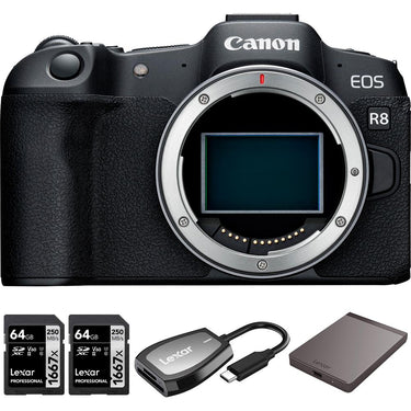 Canon EOS R8 Mirrorless Camera Body + 1TB Portable SSD + 2x 64GB Card + Reader
