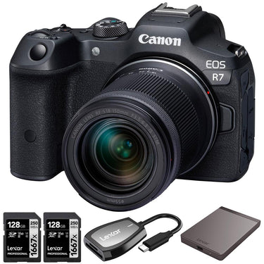 Canon EOS R7 Camera w/ 18-150MM Lens + 1TB Portable SSD + 2x 128GB Card + Reader