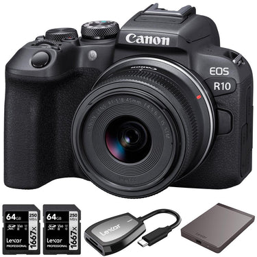 Canon EOS R10 Camera w/ 18-45MM IS STM Lens + 1TB Portable SSD + 2x 64GB Card + Reader