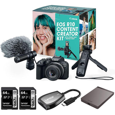 Canon EOS R10 Camera w/ 18-45mm Lens Content Creator Kit + 1TB Portable SSD Bundle