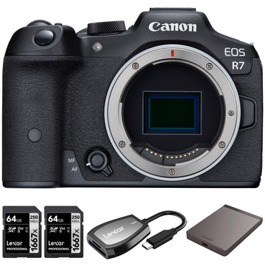 Canon EOS R7 Mirrorless APS-C Camera Body + 1TB Portable SSD + 2x 64GB Card + Reader