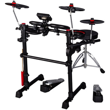 DDRUM Complete Electronic Drum Set (Black/Red) Bundle with Drumsticks and Holder