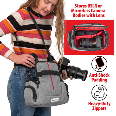 Deco Photo Camera Bag for DSLR and Mirrorless Cameras, Lenses, Padded Adjustable Storage