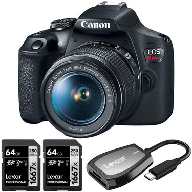 Canon EOS Rebel T7 DSLR Camera + 18-55mm f/3.5-5.6 Lens + 2x 64GB Card +Card Reader