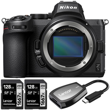 Nikon Z5 Full Frame 24.3 MP CMOS Mirrorless Camera Body + 2x 128GB Card + Card Reader
