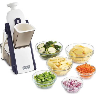 Dash Safe Slice Mandoline Slicer, Dicer, Navy + Knife Set + Cutting Board Bundle