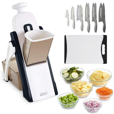 Dash Safe Slice Mandoline Slicer, Dicer, Black + Knife Set + Cutting Board Bundle