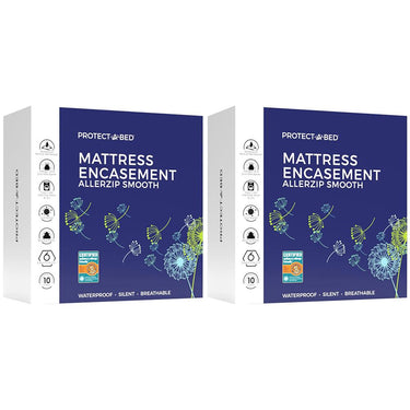 Protect-A-Bed AllerZip Smooth Waterproof Mattress Protector, Queen 9" (2-Pack)