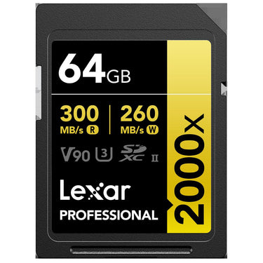 Lexar Professional 64GB 2000x UHS-II SDXC Memory Card Up to 300MB/s without Reader