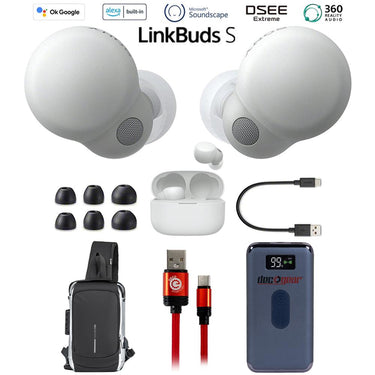 Sony LinkBuds S Truly Wireless Noise Canceling Earbuds, White w/ Accessories Bundle
