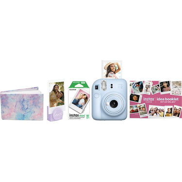 Fujifilm Instax Mini 12 Instant Camera Blue with Holiday Photo Bundle Open Box