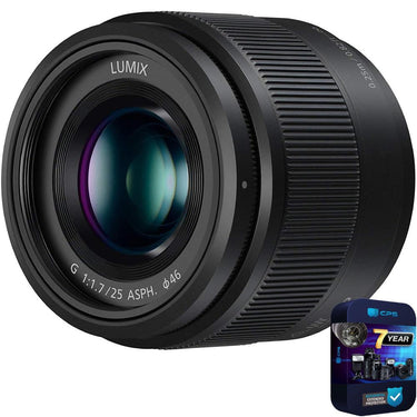 Panasonic Lumix G 25mm f/1.7 ASPH. Lens (Black) H-H025K + 7 Year Protection Pack