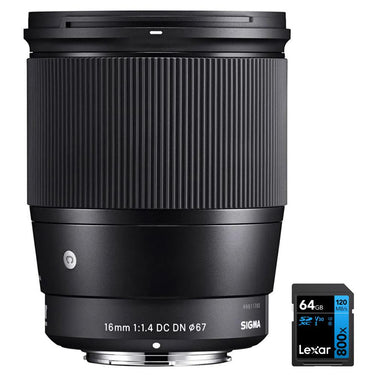 Sigma 16mm F1.4 DC DN Contemporary Telephoto Lens for Nikon Z +64GB Memory Card Bundle