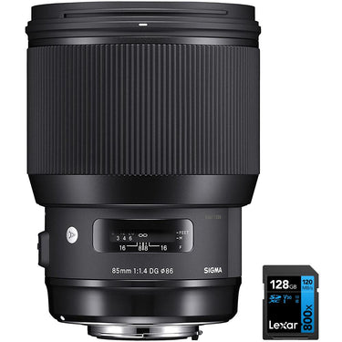 Sigma 85mm F1.4 DG HSM Art Full-Frame Sensor Lens for Sigma + 128GB Memory Card Bundle