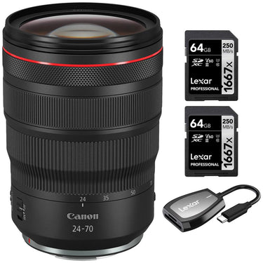 Canon 3680C002 RF 24-70mm F2.8L IS USM Lens + 2x 64GB Card & Reader Bundle