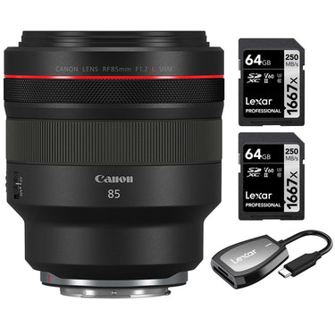 Canon RF 85mm F1.2 L USM Lens Full Frame for RF Mount + 2x 64GB Card & Reader Bundle