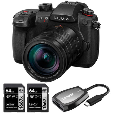 Panasonic LUMIX GH5M2 Mirrorless Camera + 12-60mm Leica Lens +2x 64GB Card & Reader Bundle