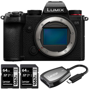 Panasonic Lumix S5 24.2MP 4K Mirrorless Camera Body + 2x 64GB Card & Reader Bundle