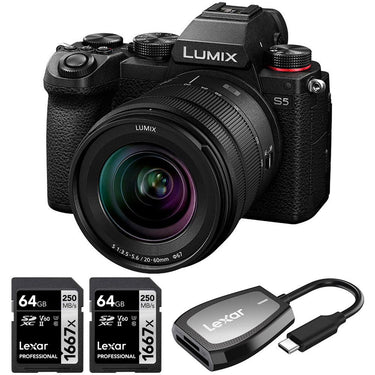Panasonic Lumix S5 4K Mirrorless Camera + 20-60mm Lens + 2x 64GB Card & Reader Bundle
