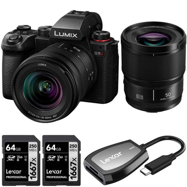 Panasonic Lumix S5II Mirrorless Camera +20-60mm + 50mm Lens + 2x 64GB Card & Reader Bundle