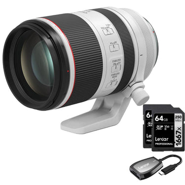 Canon RF 70-200mm F2.8 L IS USM Telephoto Zoom Lens, White + 64GB Dual Bundle