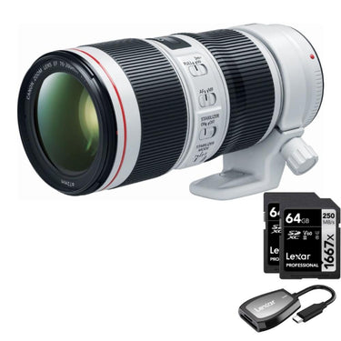 Canon EF 70-200mm f/4.0 L IS II USM Telephoto Zoom + 64GB Dual Bundle