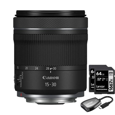 Canon RF 15-30mm f/4.5-6.3 IS STM Lens for RF Mount Cameras + 64GB Dual Bundle