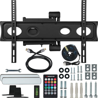 Monster TV Full Motion Wall Mount for 32"-70" with 6 Piece Lighting Kit Open Box